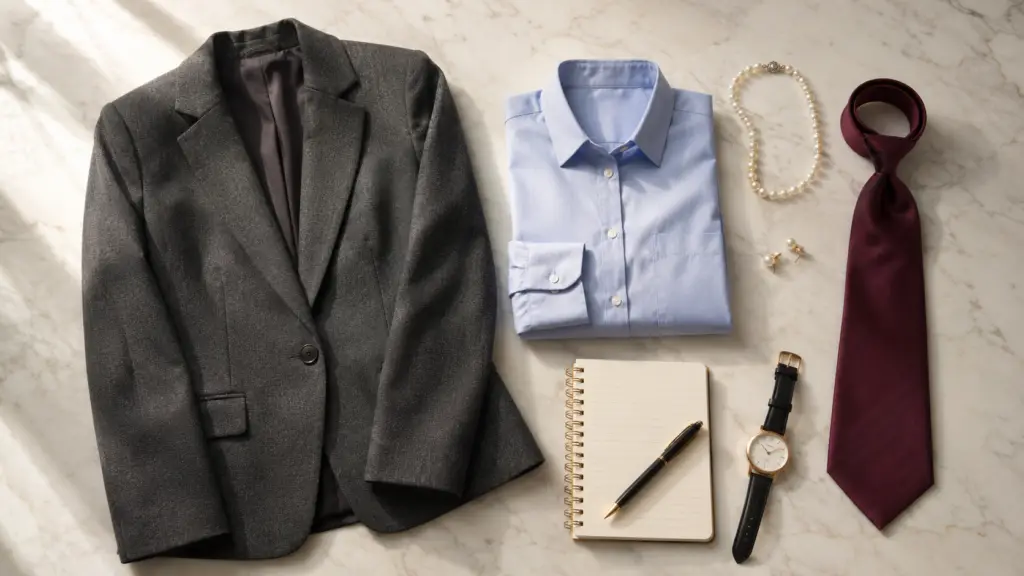 Professional business attire flat lay